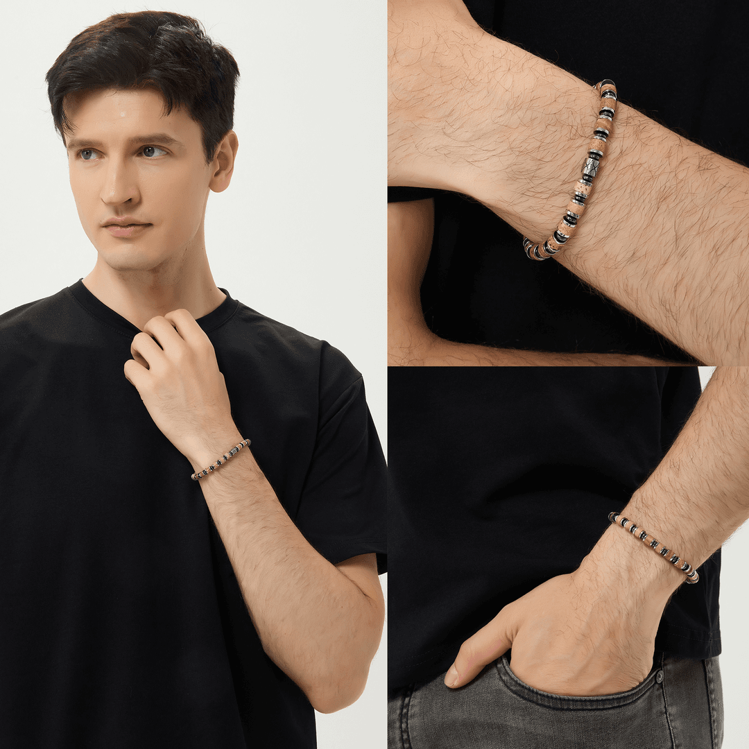 チタンスチール ピクトリアルストーンブレスレット(6mm)